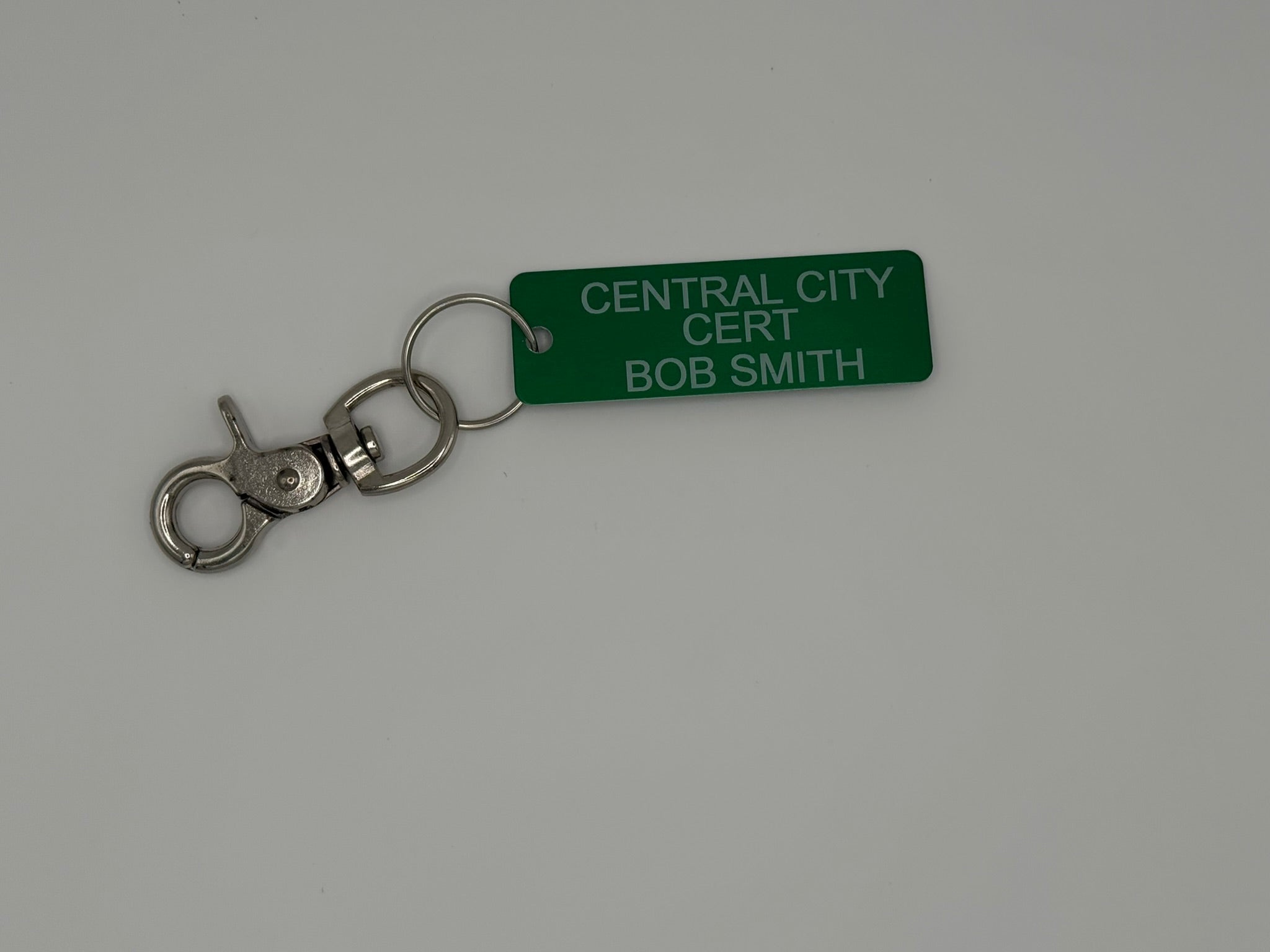 Green Aluminum Rectangular ID Tag – Clip-On Style (1" x 3")